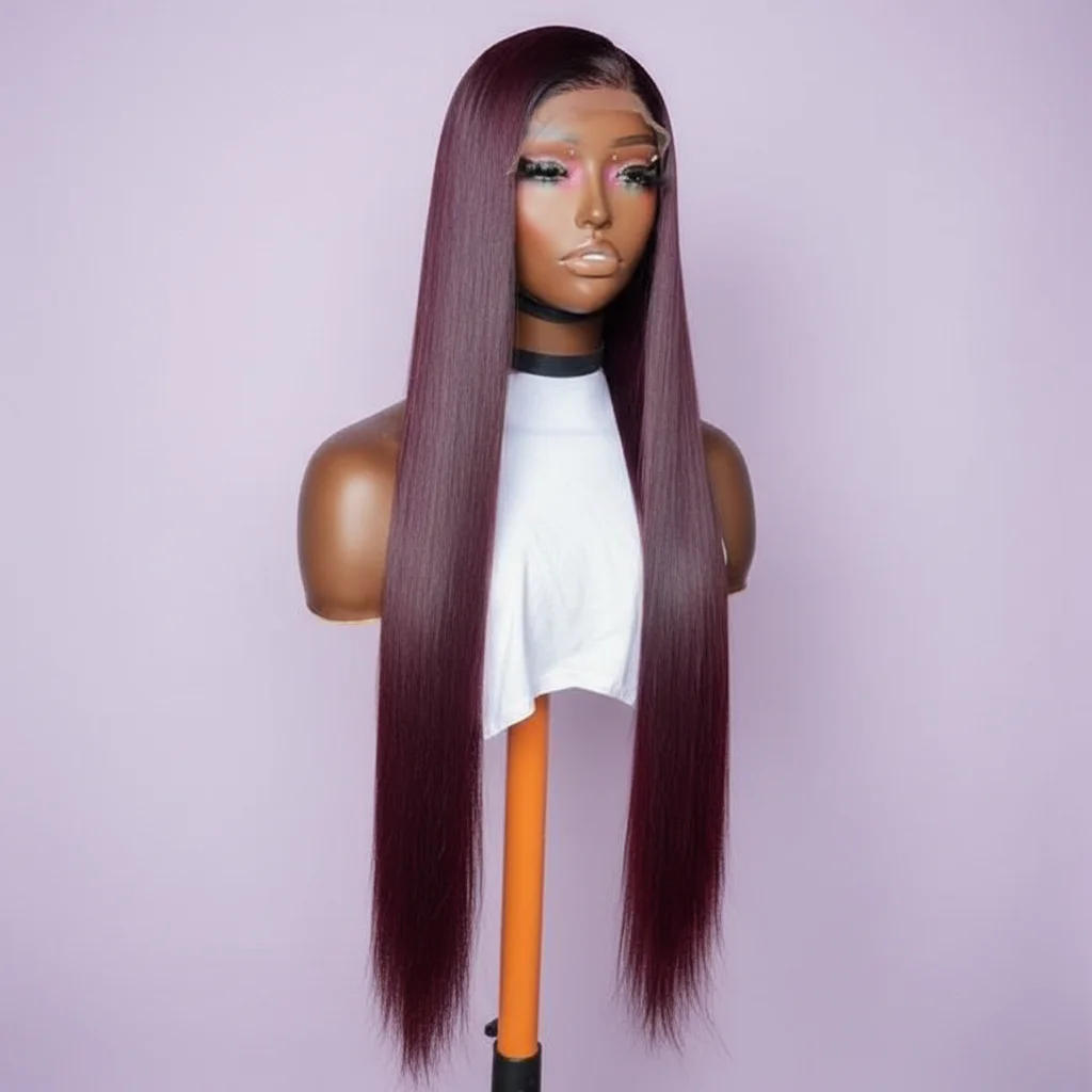 Burgundy Long Bone Straight Wig